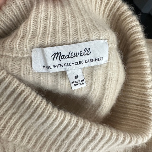 Madewell (Re)sourced Cashmere Ribbed Mockneck Pullover Sweater Heather Beige M - Picture 8 of 12